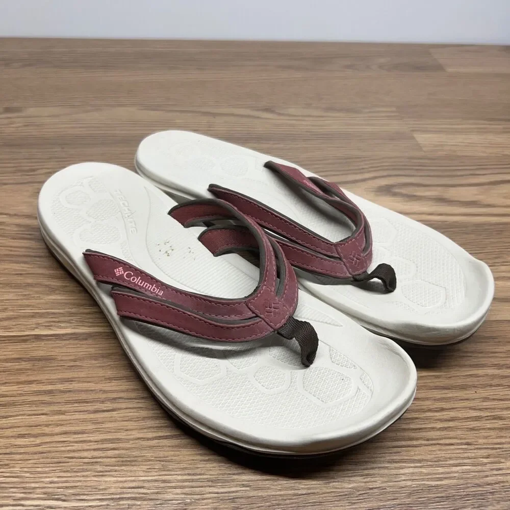 Columbia Techlite Omnigrip Flip Flop Sandals‎ Women's Size 11M Red Straps